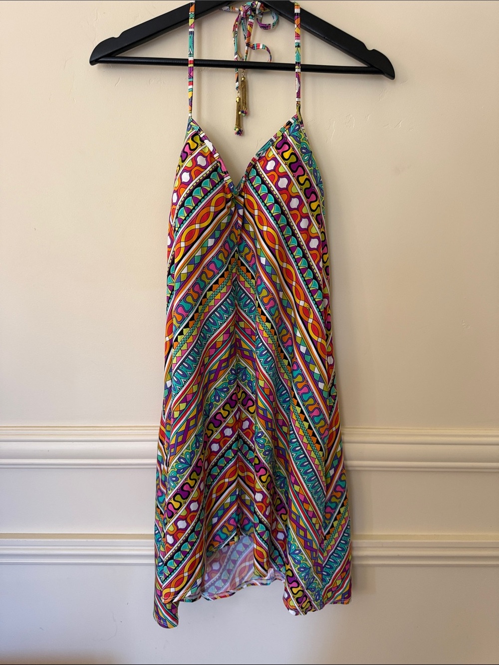 Trina Turk NWOT Geometric Design Halter Swim Coverup Colorful Vacation Resort M